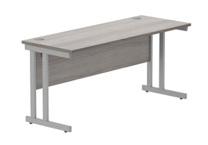 Office Rectangular Desk With Steel Double Upright Cantilever Frame | 1600X600 | Alaskan Grey Oak/Silver