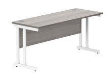 Load image into Gallery viewer, Office Rectangular Desk With Steel Double Upright Cantilever Frame | 1600X600 | Alaskan Grey Oak/White