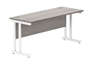 Office Rectangular Desk With Steel Double Upright Cantilever Frame | 1600X600 | Alaskan Grey Oak/White