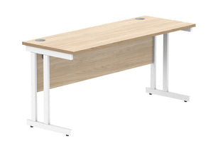 Office Rectangular Desk With Steel Double Upright Cantilever Frame | 1600X600 | Canadian Oak/White