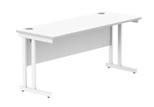Load image into Gallery viewer, Office Rectangular Desk With Steel Double Upright Cantilever Frame | 1600X600 | Arctic White/White