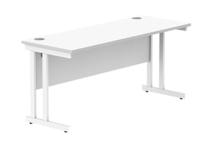 Office Rectangular Desk With Steel Double Upright Cantilever Frame | 1600X600 | Arctic White/White