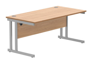 Office Rectangular Desk With Steel Double Upright Cantilever Frame | 1600X800 | Norwegian Beech/Silver
