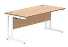 Load image into Gallery viewer, Office Rectangular Desk With Steel Double Upright Cantilever Frame | 1600X800 | Norwegian Beech/White