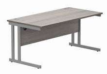 Load image into Gallery viewer, Office Rectangular Desk With Steel Double Upright Cantilever Frame | 1600X800 | Alaskan Grey Oak/Silver