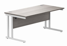 Load image into Gallery viewer, Office Rectangular Desk With Steel Double Upright Cantilever Frame | 1600X800 | Alaskan Grey Oak/White