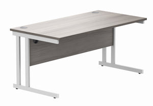 Office Rectangular Desk With Steel Double Upright Cantilever Frame | 1600X800 | Alaskan Grey Oak/White