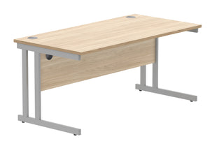 Office Rectangular Desk With Steel Double Upright Cantilever Frame | 1600X800 | Canadian Oak/Silver
