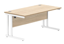 Load image into Gallery viewer, Office Rectangular Desk With Steel Double Upright Cantilever Frame | 1600X800 | Canadian Oak/White