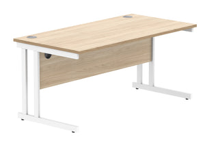 Office Rectangular Desk With Steel Double Upright Cantilever Frame | 1600X800 | Canadian Oak/White
