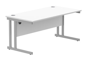 Office Rectangular Desk With Steel Double Upright Cantilever Frame | 1600X800 | Arctic White/Silver