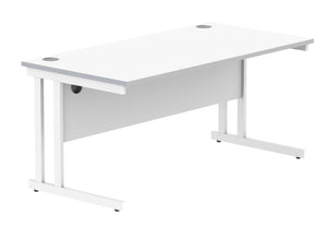 Office Rectangular Desk With Steel Double Upright Cantilever Frame | 1600X800 | Arctic White/White