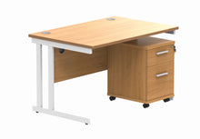 Load image into Gallery viewer, Double Upright Rectangular Desk + 2 Drawer Mobile Under Desk Pedestal | 1200X800 | Norwegian Beech/White