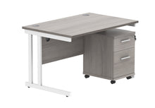 Load image into Gallery viewer, Double Upright Rectangular Desk + 2 Drawer Mobile Under Desk Pedestal | 1200X800 | Alaskan Grey Oak/White