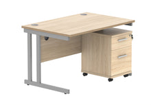 Load image into Gallery viewer, Double Upright Rectangular Desk + 2 Drawer Mobile Under Desk Pedestal | 1200X800 | Canadian Oak/Silver