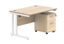 Load image into Gallery viewer, Double Upright Rectangular Desk + 2 Drawer Mobile Under Desk Pedestal | 1200X800 | Canadian Oak/White