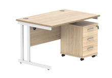 Load image into Gallery viewer, Double Upright Rectangular Desk + 3 Drawer Mobile Under Desk Pedestal | 1200X800 | Canadian Oak/White