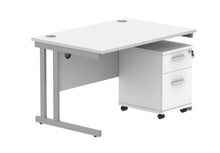 Load image into Gallery viewer, Double Upright Rectangular Desk + 3 Drawer Mobile Under Desk Pedestal | 1200X800 | Arctic White/Silver