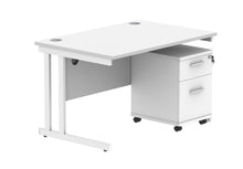 Load image into Gallery viewer, Double Upright Rectangular Desk + 2 Drawer Mobile Under Desk Pedestal | 1200X800 | Arctic White/White