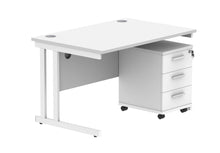 Load image into Gallery viewer, Double Upright Rectangular Desk + 3 Drawer Mobile Under Desk Pedestal | 1200X800 | Arctic White/White