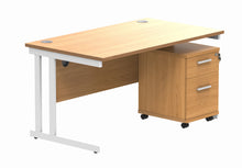 Load image into Gallery viewer, Double Upright Rectangular Desk + 2 Drawer Mobile Under Desk Pedestal | 1400X800 | Norwegian Beech/White