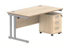 Load image into Gallery viewer, Double Upright Rectangular Desk + 3 Drawer Mobile Under Desk Pedestal | 1400X800 | Canadian Oak/Silver