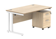 Load image into Gallery viewer, Double Upright Rectangular Desk + 2 Drawer Mobile Under Desk Pedestal | 1400X800 | Canadian Oak/White