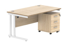 Load image into Gallery viewer, Double Upright Rectangular Desk + 3 Drawer Mobile Under Desk Pedestal | 1400X800 | Canadian Oak/White