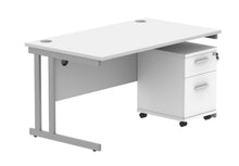 Load image into Gallery viewer, Double Upright Rectangular Desk + 2 Drawer Mobile Under Desk Pedestal | 1400X800 | Arctic White/Silver