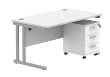 Load image into Gallery viewer, Double Upright Rectangular Desk + 3 Drawer Mobile Under Desk Pedestal | 1400X800 | Arctic White/Silver