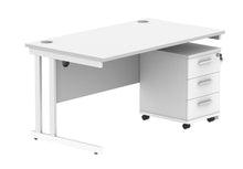 Load image into Gallery viewer, Double Upright Rectangular Desk + 3 Drawer Mobile Under Desk Pedestal | 1400X800 | Arctic White/White