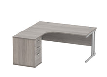 Load image into Gallery viewer, Double Upright Left Hand Radial Desk + Desk High Pedestal | 1600X1200 | Alaskan Grey Oak/Silver