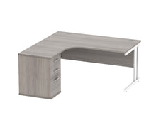 Load image into Gallery viewer, Double Upright Left Hand Radial Desk + Desk High Pedestal | 1600X1200 | Alaskan Grey Oak/White