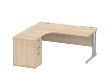 Load image into Gallery viewer, Double Upright Left Hand Radial Desk + Desk High Pedestal | 1600X1200 | Canadian Oak/Silver