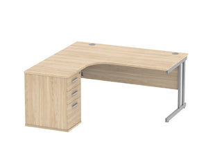 Double Upright Left Hand Radial Desk + Desk High Pedestal | 1600X1200 | Canadian Oak/Silver