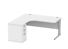 Load image into Gallery viewer, Double Upright Left Hand Radial Desk + Desk High Pedestal | 1600X1200 | Arctic White/Silver