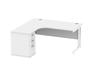 Double Upright Left Hand Radial Desk + Desk High Pedestal | 1600X1200 | Arctic White/White