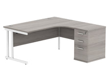 Load image into Gallery viewer, Double Upright Right Hand Radial Desk + Desk High Pedestal | 1600X1200 | Alaskan Grey Oak/Silver