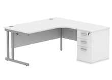 Load image into Gallery viewer, Double Upright Right Hand Radial Desk + Desk High Pedestal | 1600X1200 | Arctic White/Silver