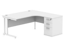 Load image into Gallery viewer, Double Upright Right Hand Radial Desk + Desk High Pedestal | 1600X1200 | Arctic White/White