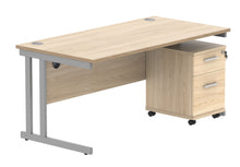 Load image into Gallery viewer, Double Upright Rectangular Desk + 2 Drawer Mobile Under Desk Pedestal | 1600X800 | Canadian Oak/Silver