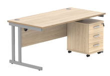 Load image into Gallery viewer, Double Upright Rectangular Desk + 3 Drawer Mobile Under Desk Pedestal | 1600X800 | Canadian Oak/Silver