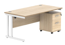 Load image into Gallery viewer, Double Upright Rectangular Desk + 2 Drawer Mobile Under Desk Pedestal | 1600X800 | Canadian Oak/White