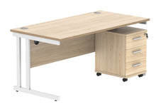 Load image into Gallery viewer, Double Upright Rectangular Desk + 3 Drawer Mobile Under Desk Pedestal | 1600X800 | Canadian Oak/White
