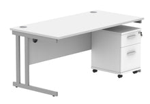 Load image into Gallery viewer, Double Upright Rectangular Desk + 2 Drawer Mobile Under Desk Pedestal | 1600X800 | Arctic White/Silver