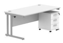 Load image into Gallery viewer, Double Upright Rectangular Desk + 3 Drawer Mobile Under Desk Pedestal | 1600X800 | Arctic White/Silver