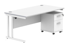 Load image into Gallery viewer, Double Upright Rectangular Desk + 2 Drawer Mobile Under Desk Pedestal | 1600X800 | Arctic White/White