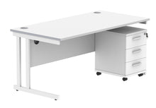 Load image into Gallery viewer, Double Upright Rectangular Desk + 3 Drawer Mobile Under Desk Pedestal | 1600X800 | Arctic White/White